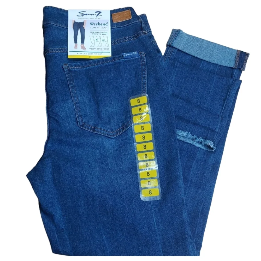 Seven7 Weekend Slim Fit High Rise Straight Leg Blue Denim Jeans Nwt